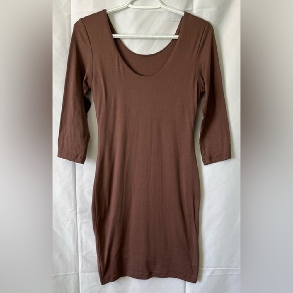 ADC Chocolate Brown Scoop Neck Bodycon Mini Dress | Minimalist Clean Girl
